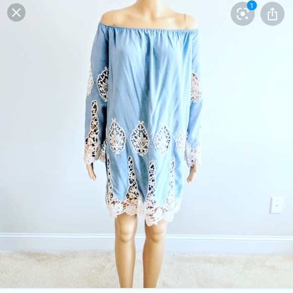 🦋 AWESOME Boho Crochet Lace Bell Sleeve Hippy Dress - Picture 1 of 6